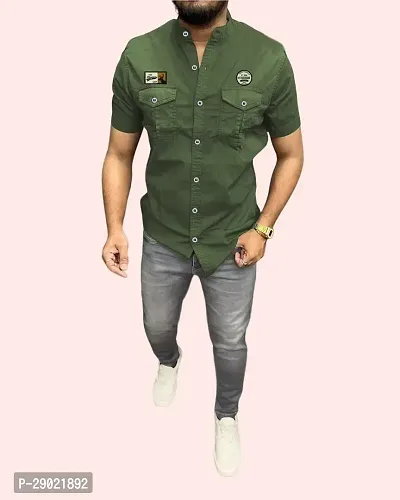 Stylish Green Cotton Blend Solid Casual Shirt For Men-thumb5