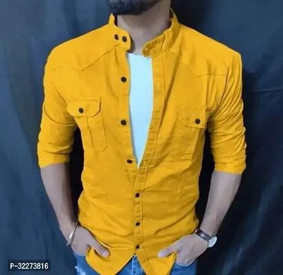 Reliable Yellow Cotton Blend Solid Casual Shirt For Men-thumb0