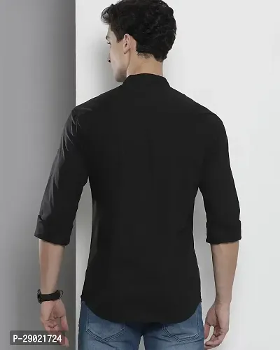 Stylish Black Cotton Blend Solid Casual Shirt For Men-thumb2