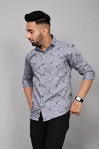 Stylish Grey Cotton Blend Printed Casual Shirt For Men-thumb4