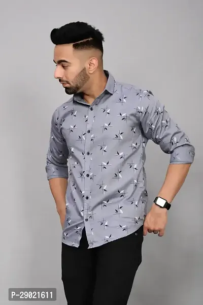 Stylish Grey Cotton Blend Printed Casual Shirt For Men-thumb5