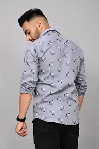 Stylish Grey Cotton Blend Printed Casual Shirt For Men-thumb1