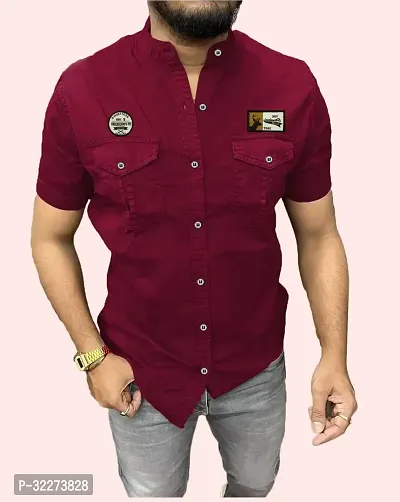 Reliable Maroon Cotton Blend Solid Casual Shirt For Men-thumb0