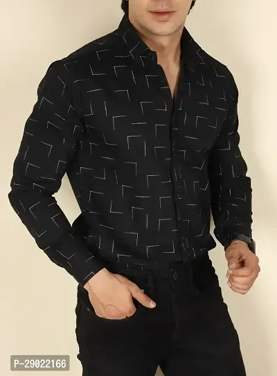 Stylish Black Cotton Blend Printed Casual Shirt For Men-thumb2