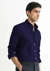 Reliable Navy Blue Cotton Blend Solid Casual Shirt For Men-thumb2