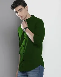 Stylish Green Cotton Blend Solid Casual Shirt For Men-thumb2