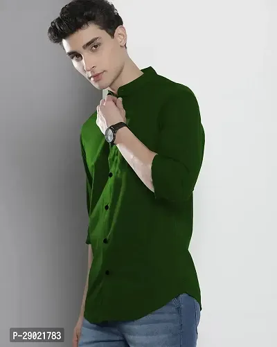 Stylish Green Cotton Blend Solid Casual Shirt For Men-thumb3