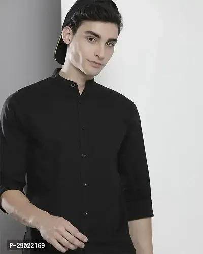 Stylish Black Cotton Blend Solid Casual Shirt For Men-thumb0