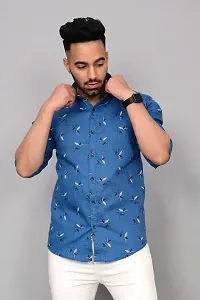 Stylish Blue Cotton Blend Printed Casual Shirt For Men-thumb2