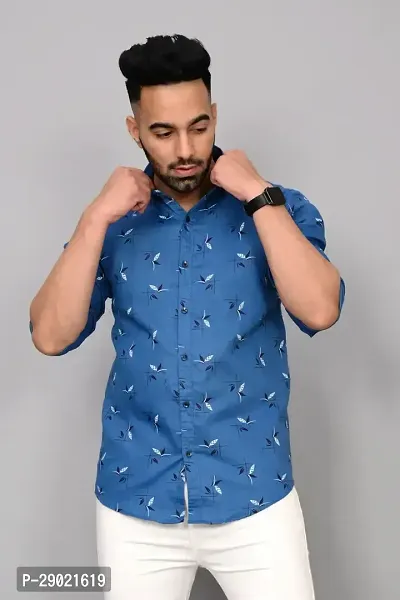 Stylish Blue Cotton Blend Printed Casual Shirt For Men-thumb3