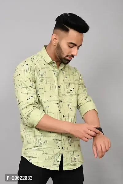 Stylish Green Cotton Blend Printed Casual Shirt For Men-thumb4