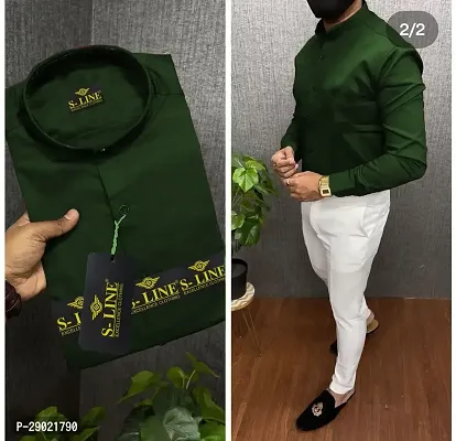 Stylish Green Cotton Blend Solid Casual Shirt For Men