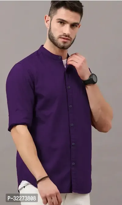 Reliable Purple Cotton Blend Solid Casual Shirt For Men-thumb4