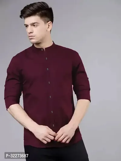 Reliable Maroon Cotton Blend Solid Casual Shirt For Men-thumb0