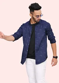 Stylish Blue Cotton Blend Printed Casual Shirt For Men-thumb2