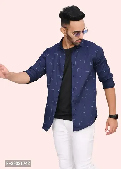 Stylish Blue Cotton Blend Printed Casual Shirt For Men-thumb3