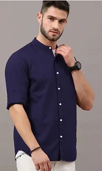 Stylish Navy Blue Cotton Blend Solid Casual Shirt For Men-thumb2