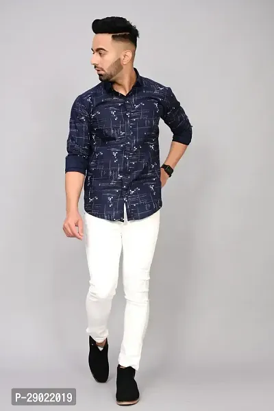 Stylish Blue Cotton Blend Printed Casual Shirt For Men-thumb3