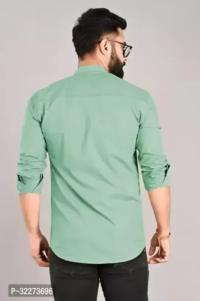 Reliable Green Cotton Blend Solid Casual Shirt For Men-thumb2