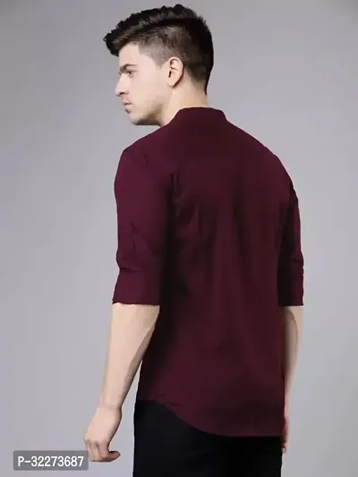 Reliable Maroon Cotton Blend Solid Casual Shirt For Men-thumb2