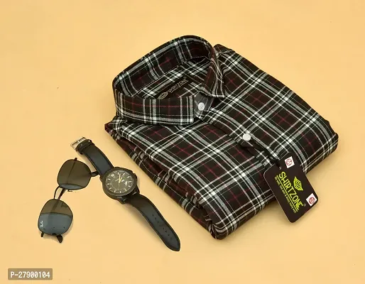 Elegant Cotton Blend Checked Long Sleeves Casual Shirts For Men