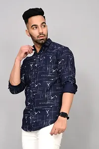 Stylish Blue Cotton Blend Printed Casual Shirt For Men-thumb3