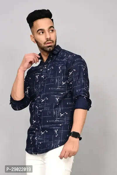 Stylish Blue Cotton Blend Printed Casual Shirt For Men-thumb4