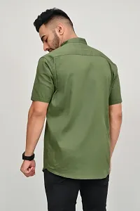 Elegant Cotton Blend Solid Short Sleeves Casual Shirts For Men-thumb1