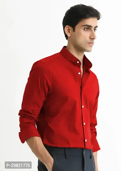 Stylish Red Cotton Blend Solid Casual Shirt For Men-thumb3