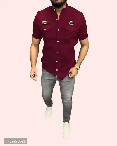 Reliable Maroon Cotton Blend Solid Casual Shirt For Men-thumb4