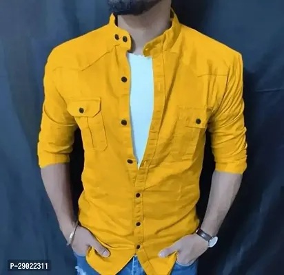 Stylish Yellow Cotton Blend Solid Casual Shirt For Men-thumb0