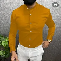 Reliable Yellow Cotton Blend Solid Casual Shirt For Men-thumb1