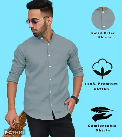 Elegant Cotton Blend Solid Long Sleeves Casual Shirts For Men-thumb0