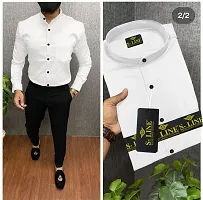 Elegant Cotton Blend Solid Long Sleeves Casual Shirts For Men-thumb1