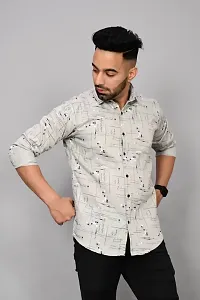 Stylish Beige Cotton Blend Printed Casual Shirt For Men-thumb3