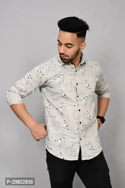 Stylish Beige Cotton Blend Printed Casual Shirt For Men-thumb4