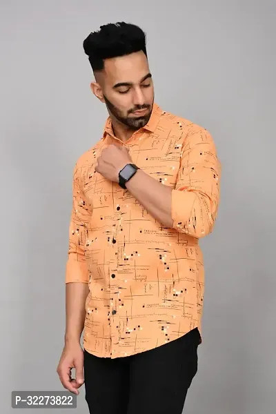 Reliable Orange Cotton Blend Printed Casual Shirt For Men-thumb3