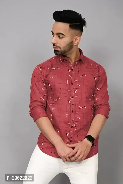 Stylish Peach Cotton Blend Printed Casual Shirt For Men-thumb3