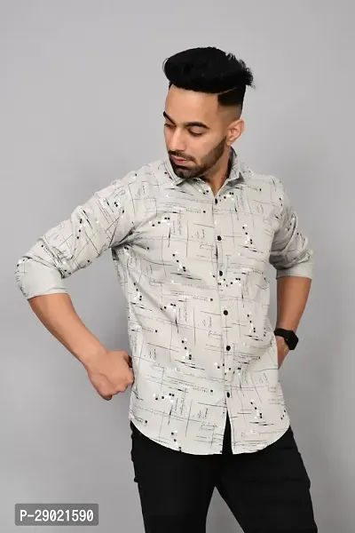 Stylish Grey Cotton Blend Printed Casual Shirt For Men-thumb3