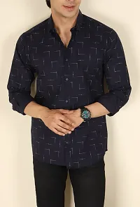 Reliable Navy Blue Cotton Blend Printed Casual Shirt For Men-thumb1