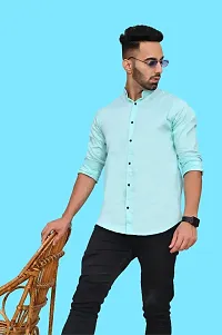 Stylish Turquoise Cotton Blend Solid Casual Shirt For Men-thumb2