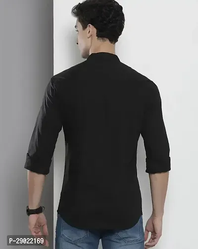 Stylish Black Cotton Blend Solid Casual Shirt For Men-thumb2