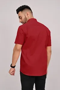 Stylish Red Cotton Blend Solid Casual Shirt For Men-thumb1