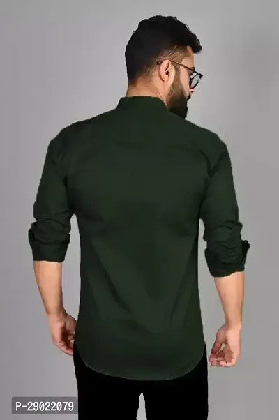 Stylish Green Cotton Blend Solid Casual Shirt For Men-thumb2