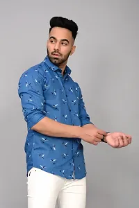 Stylish Blue Cotton Blend Printed Casual Shirt For Men-thumb3