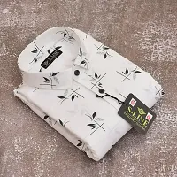 Stylish White Cotton Blend Printed Casual Shirt For Men-thumb1