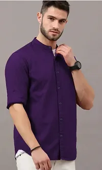 Reliable Purple Cotton Blend Solid Casual Shirt For Men-thumb2