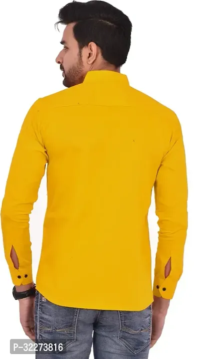 Reliable Yellow Cotton Blend Solid Casual Shirt For Men-thumb2