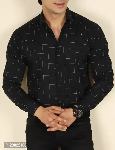 Stylish Black Cotton Blend Printed Casual Shirt For Men-thumb0