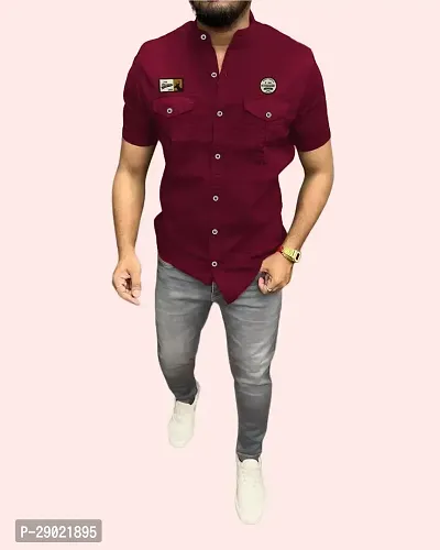 Stylish Maroon Cotton Blend Solid Casual Shirt For Men-thumb4